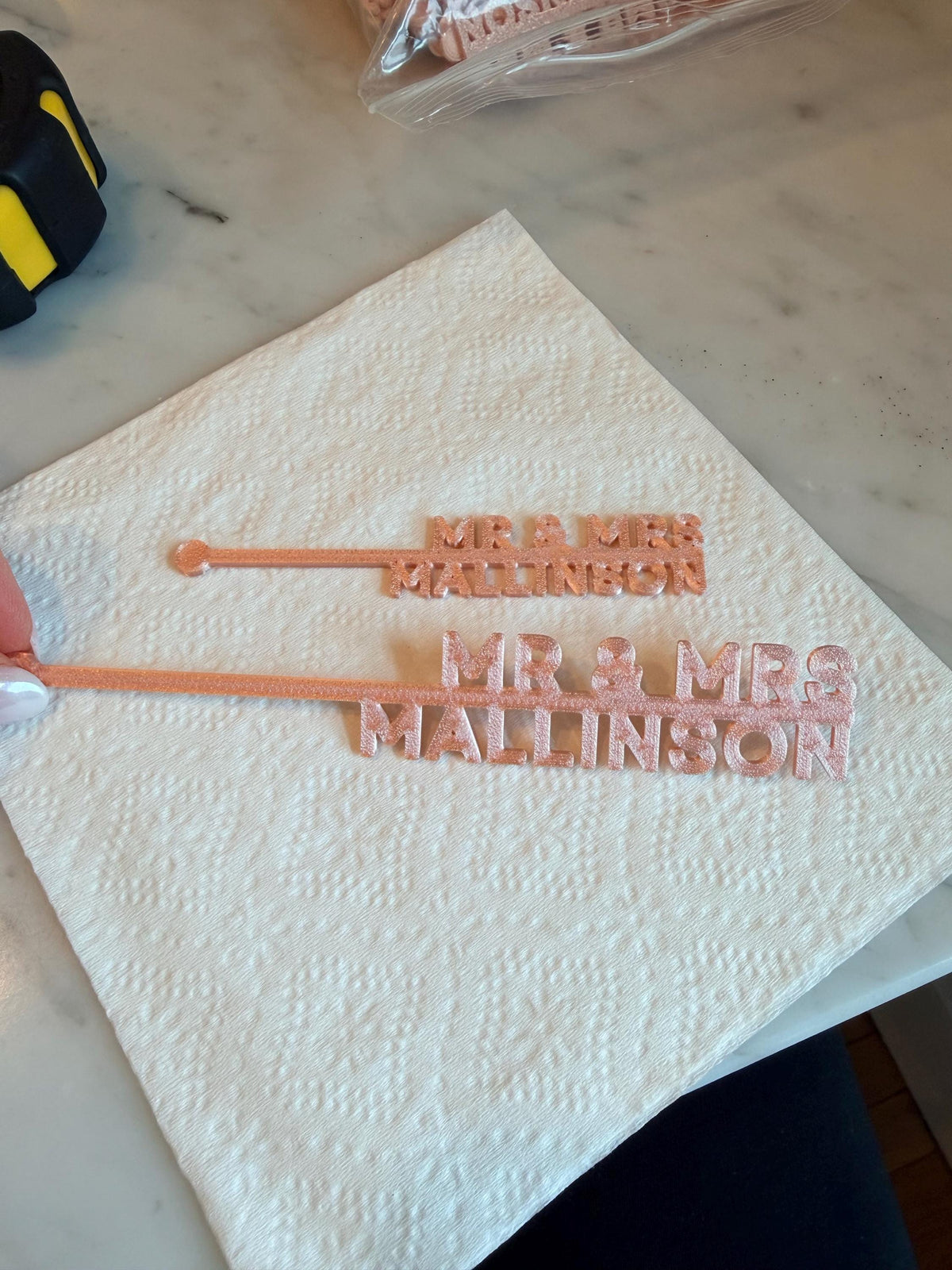 Customer photo: personalized drink stir sticks from a 5-star Etsy review (2)